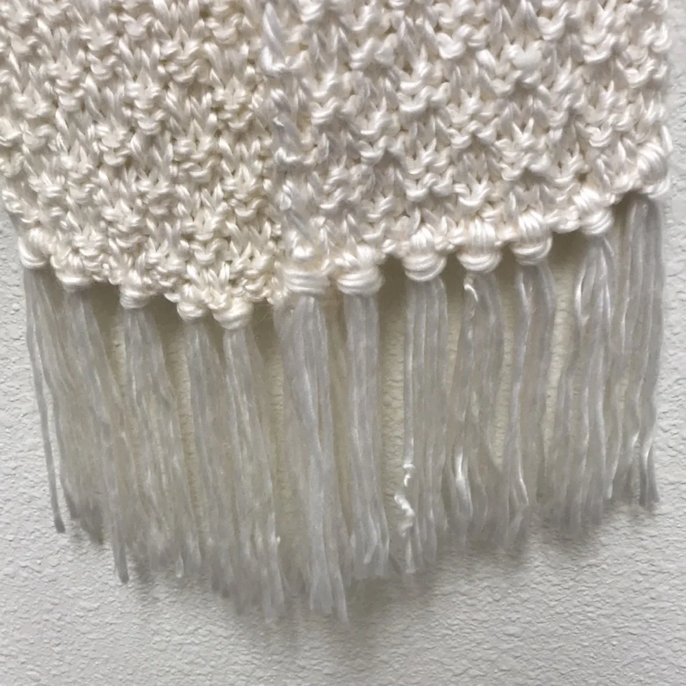 Capelli New York Crocheted Off White Soft Acrylic Winter Scarf with Fringe